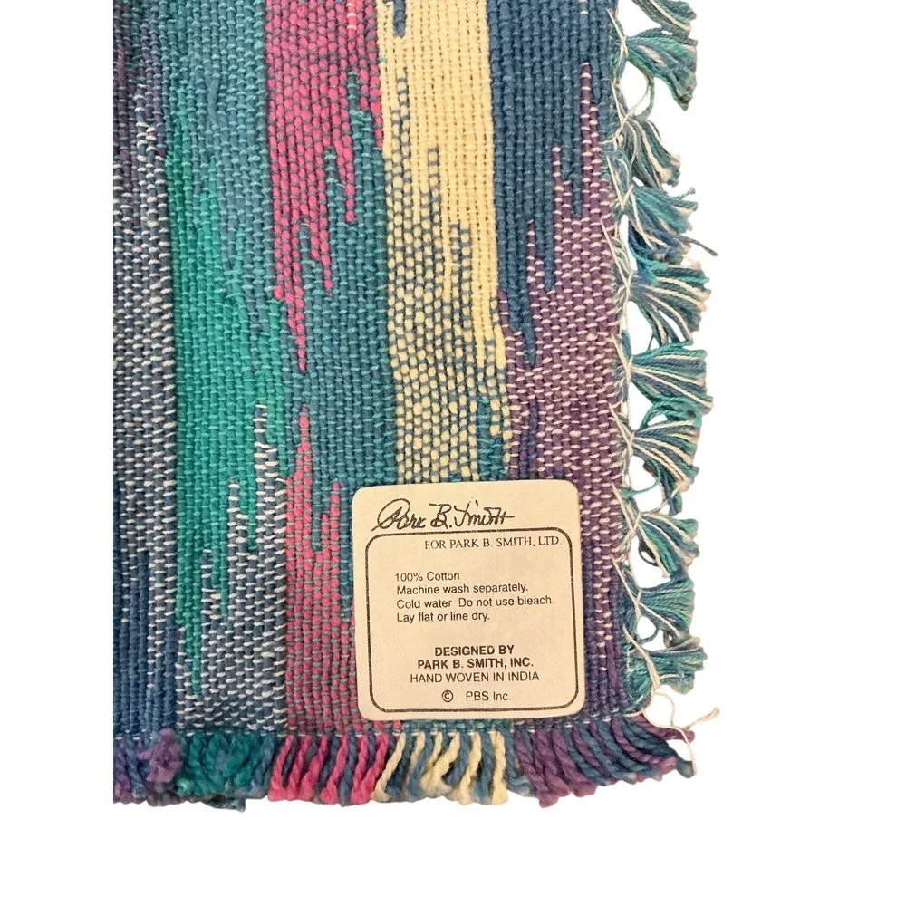 Park B Smith Mandalay Blue Ikat Hand Woven Cotton Fringed‎ Placemats Set of 6
